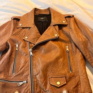 Brown leather jacket with silver hardware by 7 for all mankind